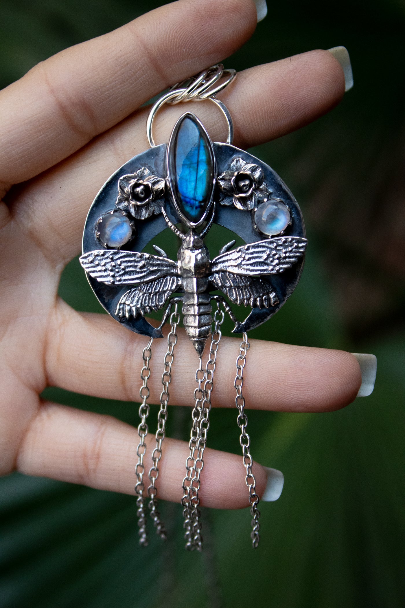 Labradorite & Moonstone Bee Pendant, AP-7310