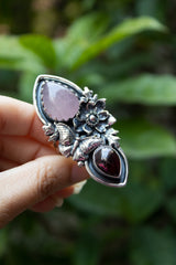Veloura Bloom: Rose Quartz & Garnet Ring, AR-7796