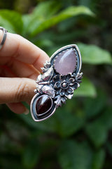 Veloura Bloom: Rose Quartz & Garnet Ring, AR-7796