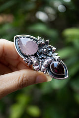 Veloura Bloom: Rose Quartz & Garnet Ring, AR-7796