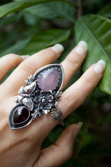 Veloura Bloom: Rose Quartz & Garnet Ring, AR-7796
