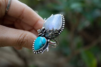 Artisan's Embrace: Moonstone & Turquoise Ring, AR-6920