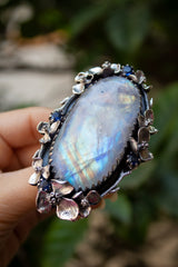 Lunar Bloom: Moonstone & Kyanite Garden Ring, AR-7321