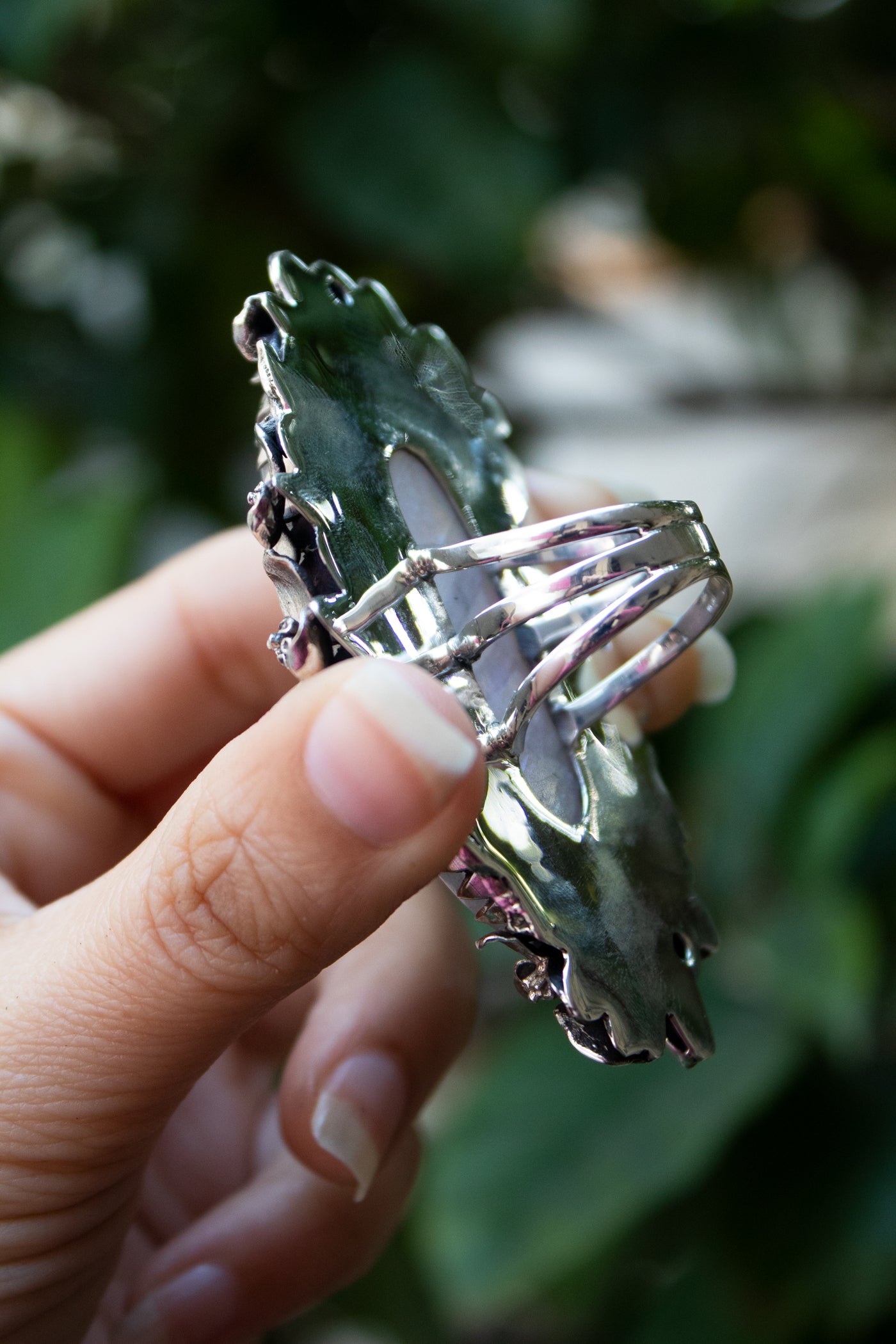 Lunar Bloom: Moonstone & Kyanite Garden Ring, AR-7321