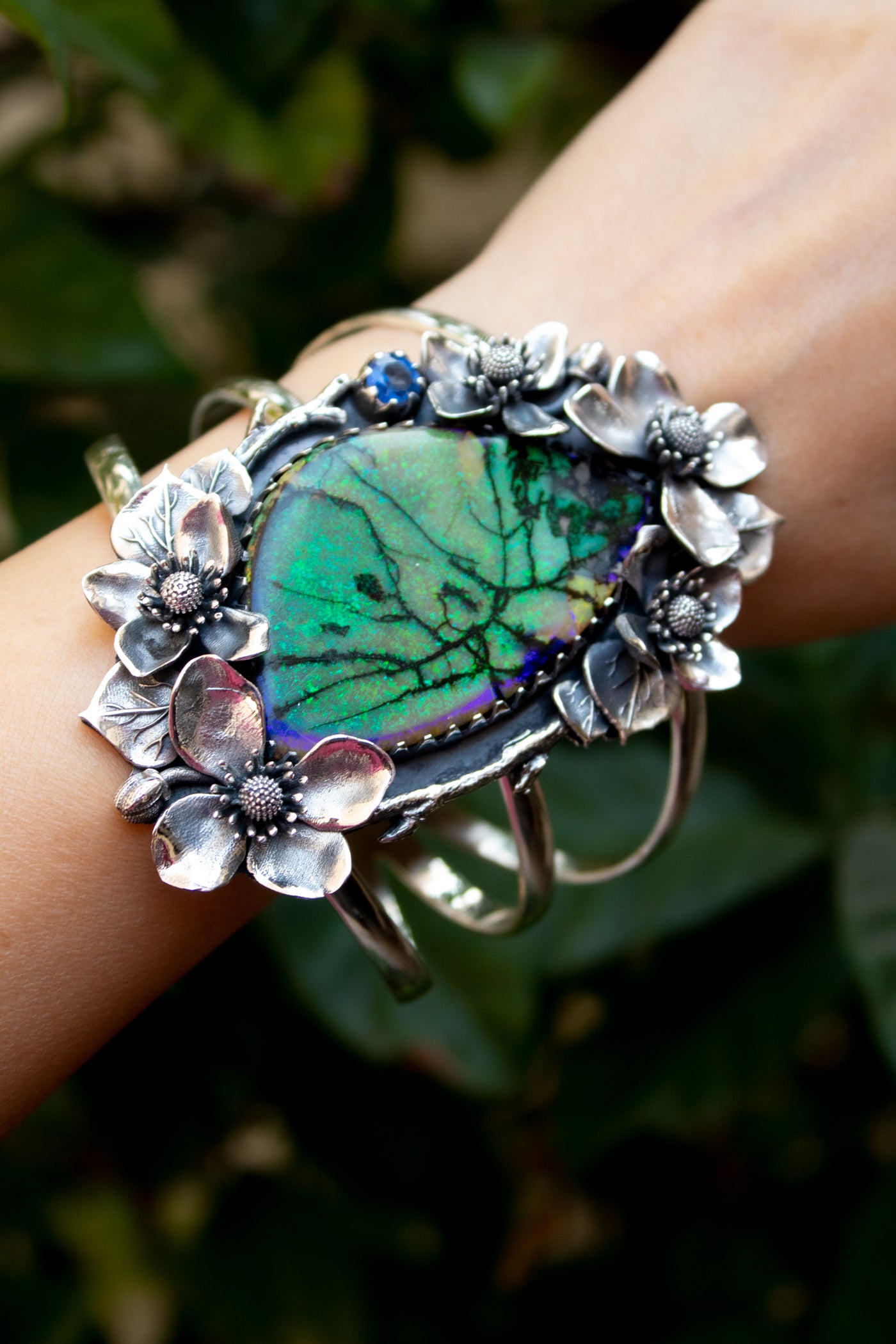 Enchanted Garden: Handcrafted Monarch Opal Cuff Bracelet AB-7341