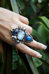 Celestial Aura — Labradorite, Moonstone & Mystic Topaz Ring, AR- 7769