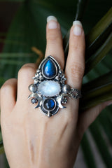 Celestial Aura — Labradorite, Moonstone & Mystic Topaz Ring, AR- 7769
