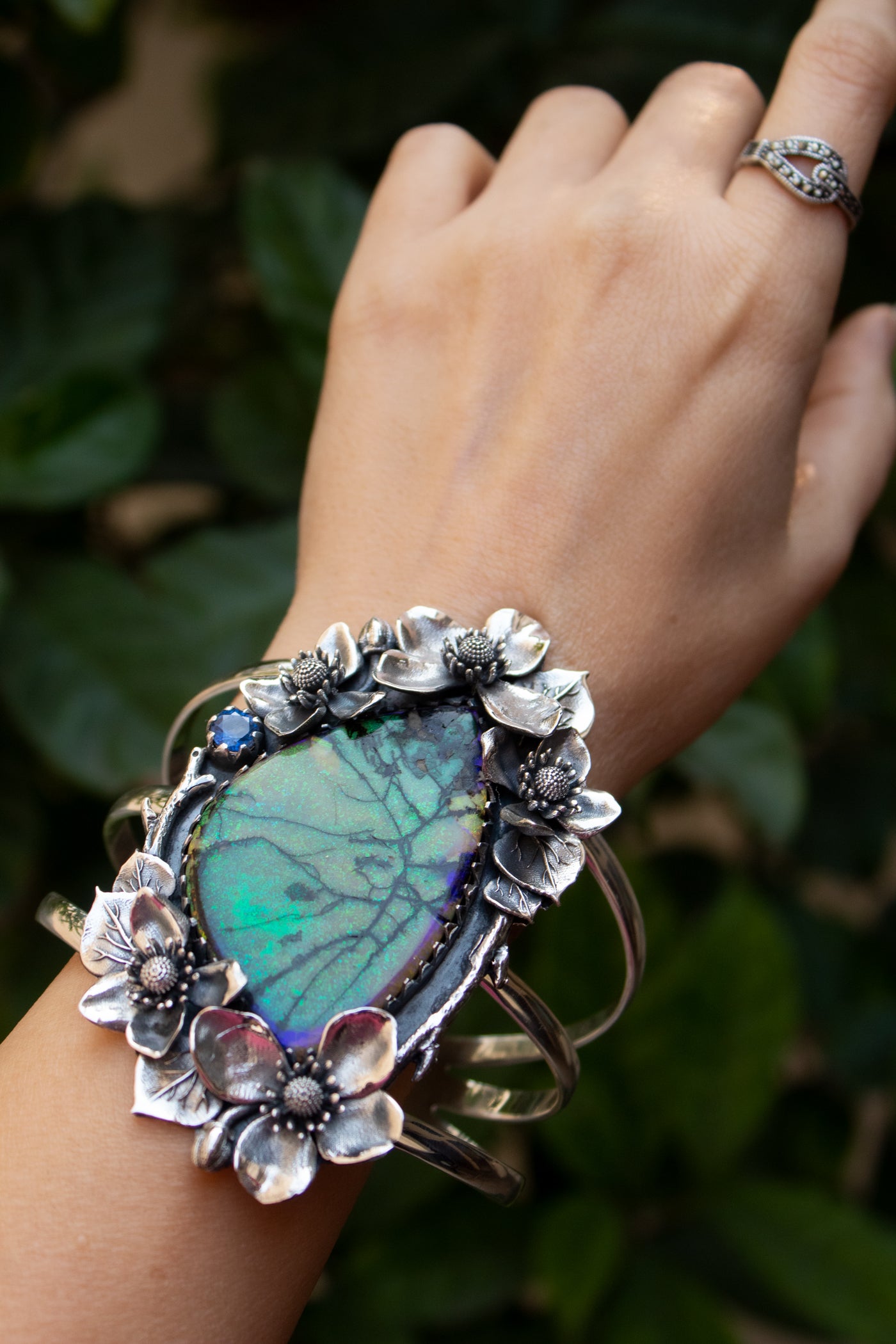 Enchanted Garden: Handcrafted Monarch Opal Cuff Bracelet AB-7341