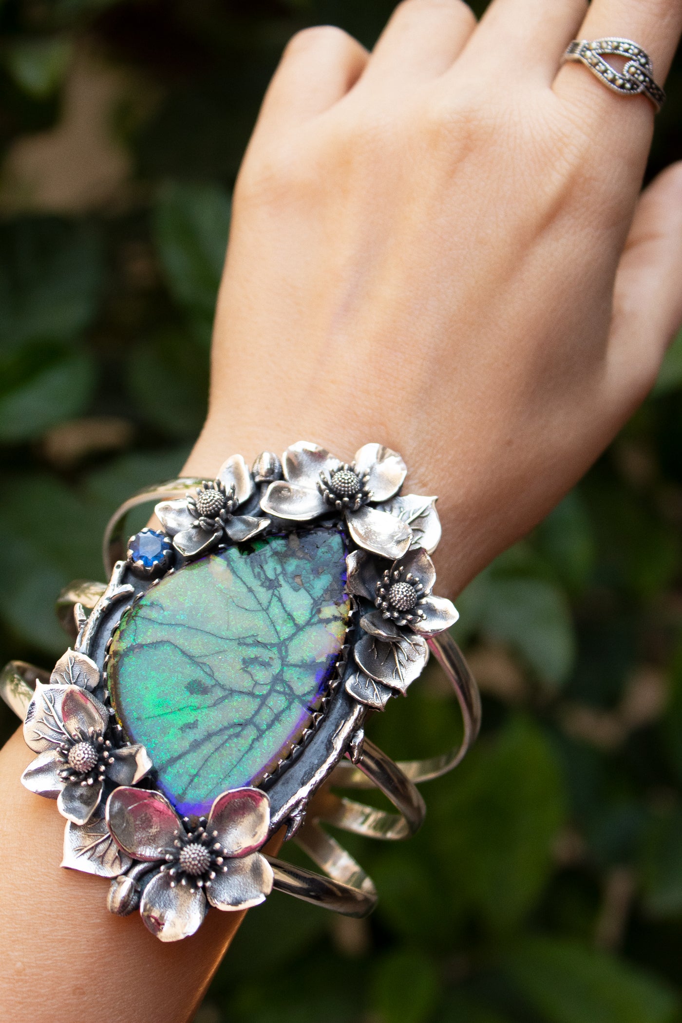 Enchanted Garden: Handcrafted Monarch Opal Cuff Bracelet AB-7341