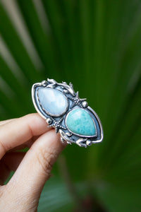 Ocean Moon — Moonstone & Larimar Ring, AR- 7771