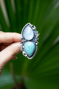 Ocean Moon — Moonstone & Larimar Ring, AR- 7771