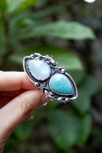 Ocean Moon — Moonstone & Larimar Ring, AR- 7771