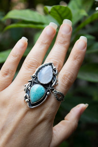 Ocean Moon — Moonstone & Larimar Ring, AR- 7771