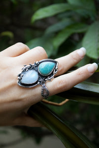 Ocean Moon — Moonstone & Larimar Ring, AR- 7771
