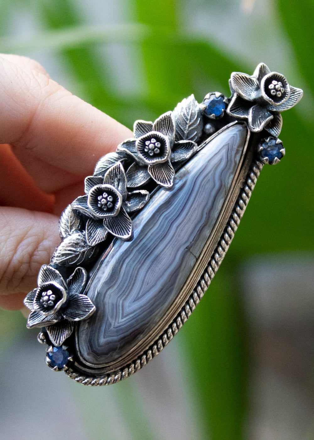 Botswana Beauty: Sterling Silver Ring with Daffodils and Kyanite AR-6935