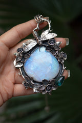 Artisan’s Muse – Blue Iridescent Moonstone & Teal Tourmaline Pendant, AP-7346