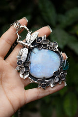 Artisan’s Muse – Blue Iridescent Moonstone & Teal Tourmaline Pendant, AP-7346