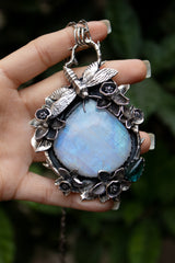 Artisan’s Muse – Blue Iridescent Moonstone & Teal Tourmaline Pendant, AP-7346