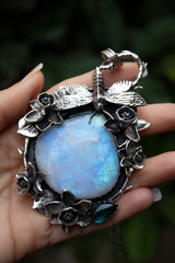 Artisan’s Muse – Blue Iridescent Moonstone & Teal Tourmaline Pendant, AP-7346