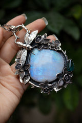 Artisan’s Muse – Blue Iridescent Moonstone & Teal Tourmaline Pendant, AP-7346