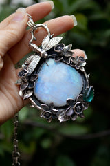 Artisan’s Muse – Blue Iridescent Moonstone & Teal Tourmaline Pendant, AP-7346