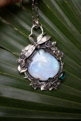 Artisan’s Muse – Blue Iridescent Moonstone & Teal Tourmaline Pendant, AP-7346