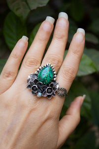 Emerald Harmony — Azurite Malachite & Moonstone Ring, AR- 7780