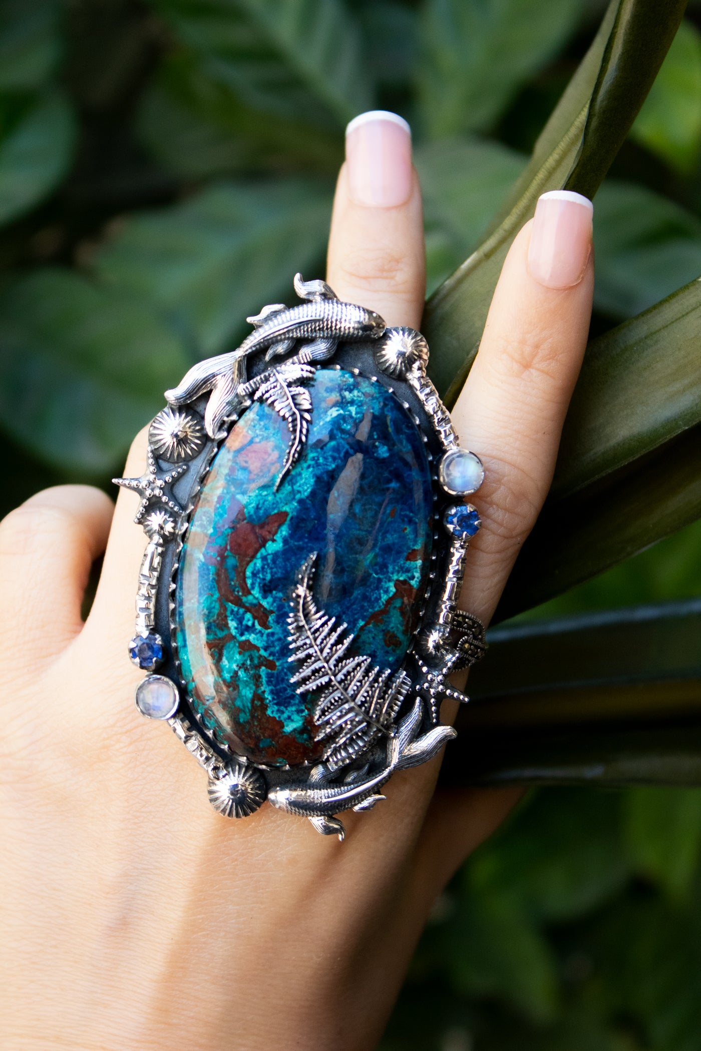 Bague Shattuckite avec thème de la mer, AR-6661