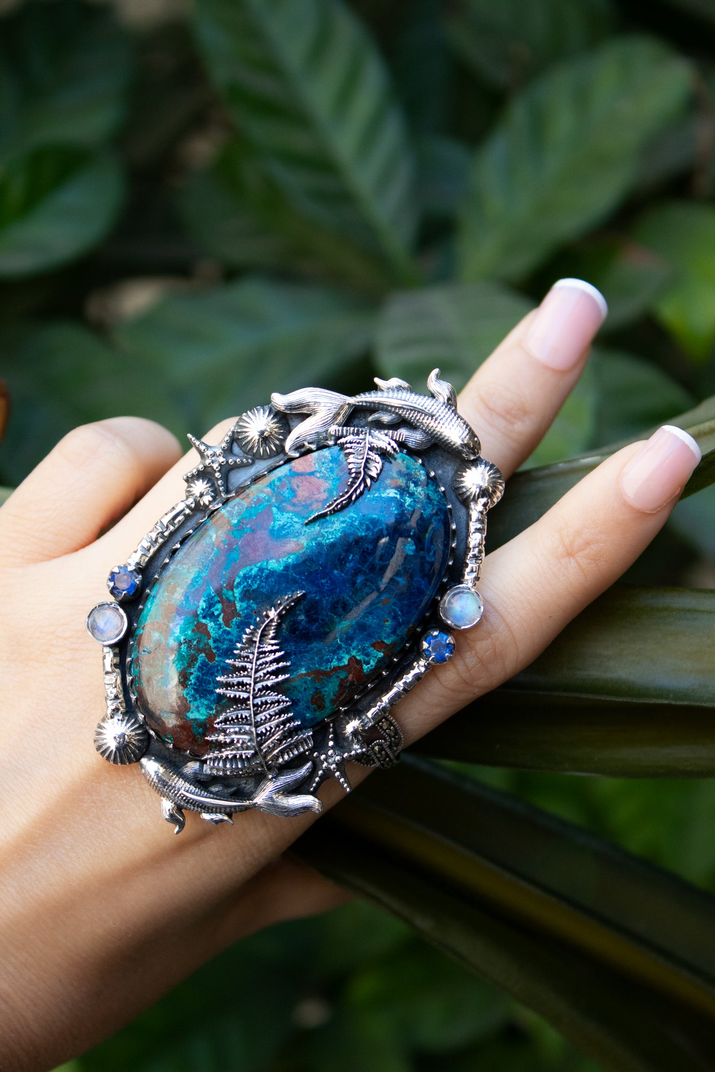 Bague Shattuckite avec thème de la mer, AR-6661