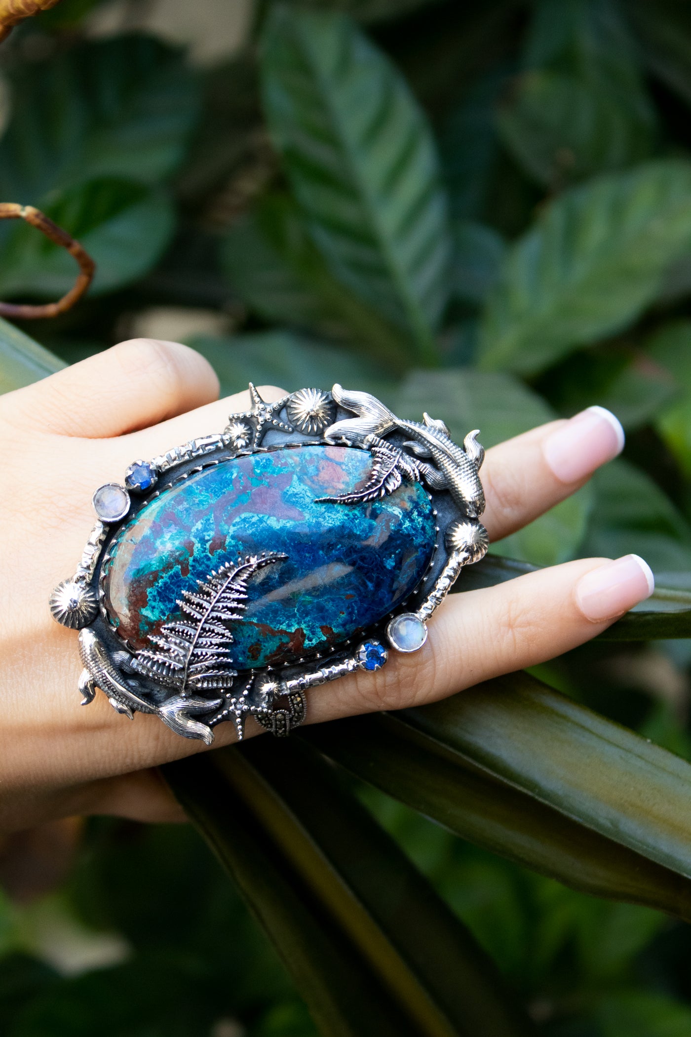 Bague Shattuckite avec thème de la mer, AR-6661