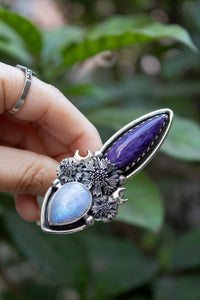Mystic Echo — Charoite & Moonstone Ring, AR- 7782