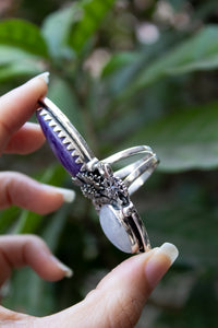 Mystic Echo — Charoite & Moonstone Ring, AR- 7782