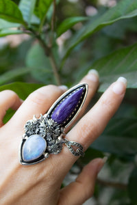 Mystic Echo — Charoite & Moonstone Ring, AR- 7782