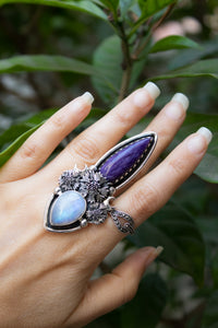 Mystic Echo — Charoite & Moonstone Ring, AR- 7782