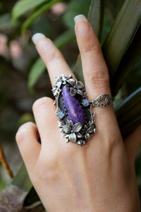 Mystic Harmony — Charoite & Moonstone Ring, AR- 7784