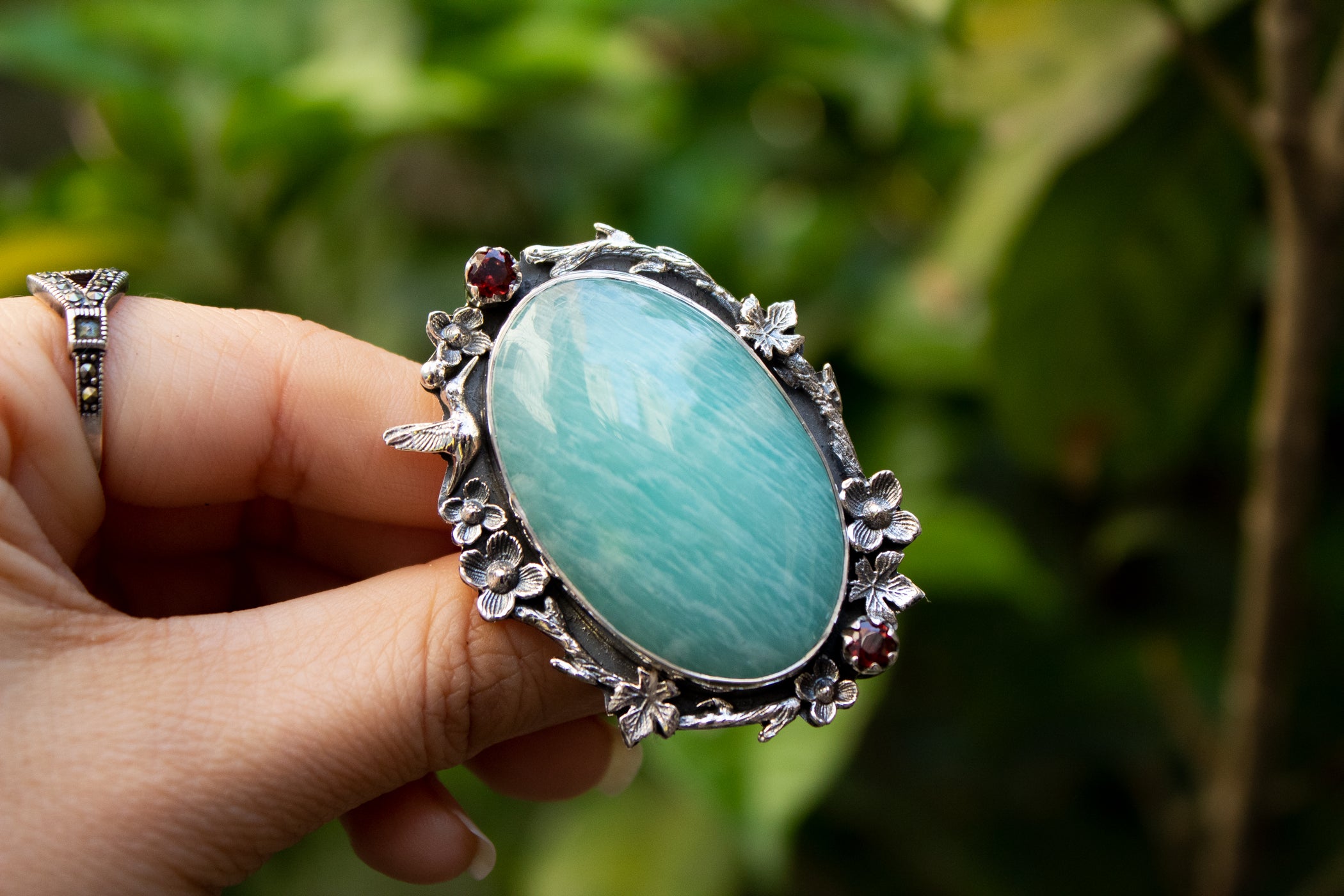 Amazonite avec bague grenat bague en argent sterling faite la