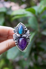 Aurora Mist — Labradorite & Amethyst Ring, AR- 7787