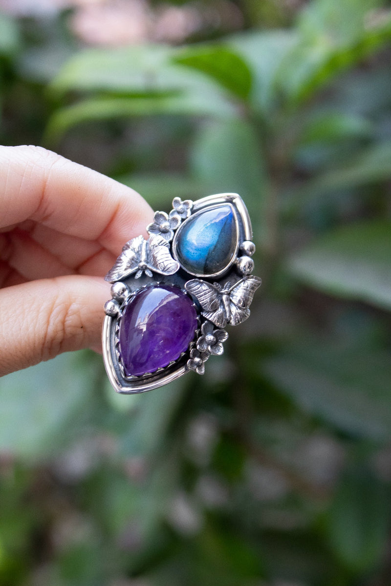 Aurora Mist — Labradorite & Amethyst Ring, AR- 7787