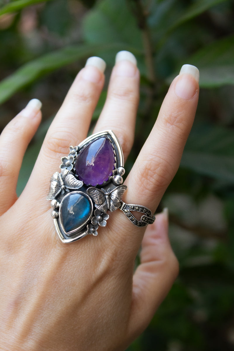 Aurora Mist — Labradorite & Amethyst Ring, AR- 7787