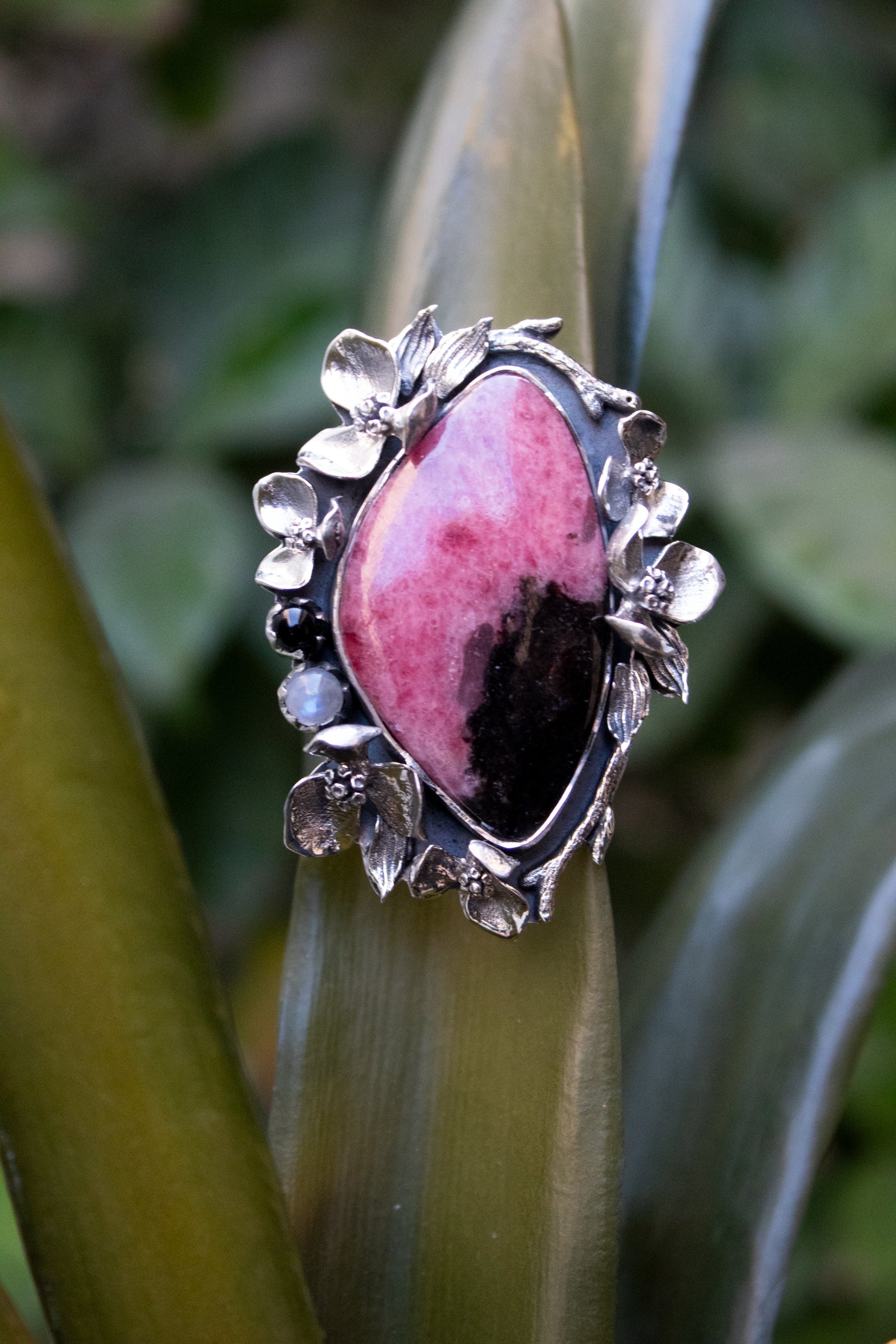 Bague en rhodonite, bague en argent sterling rhodonite, bague en pierre de rhodonite naturelle, bijoux en rhodonite faits à la main AR-1238