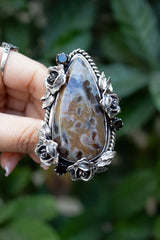 Eternal Bloom – Stick Tube Agate & Smoky Quartz Statement Ring, AR-7357