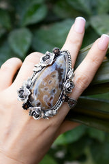 Eternal Bloom – Stick Tube Agate & Smoky Quartz Statement Ring, AR-7357