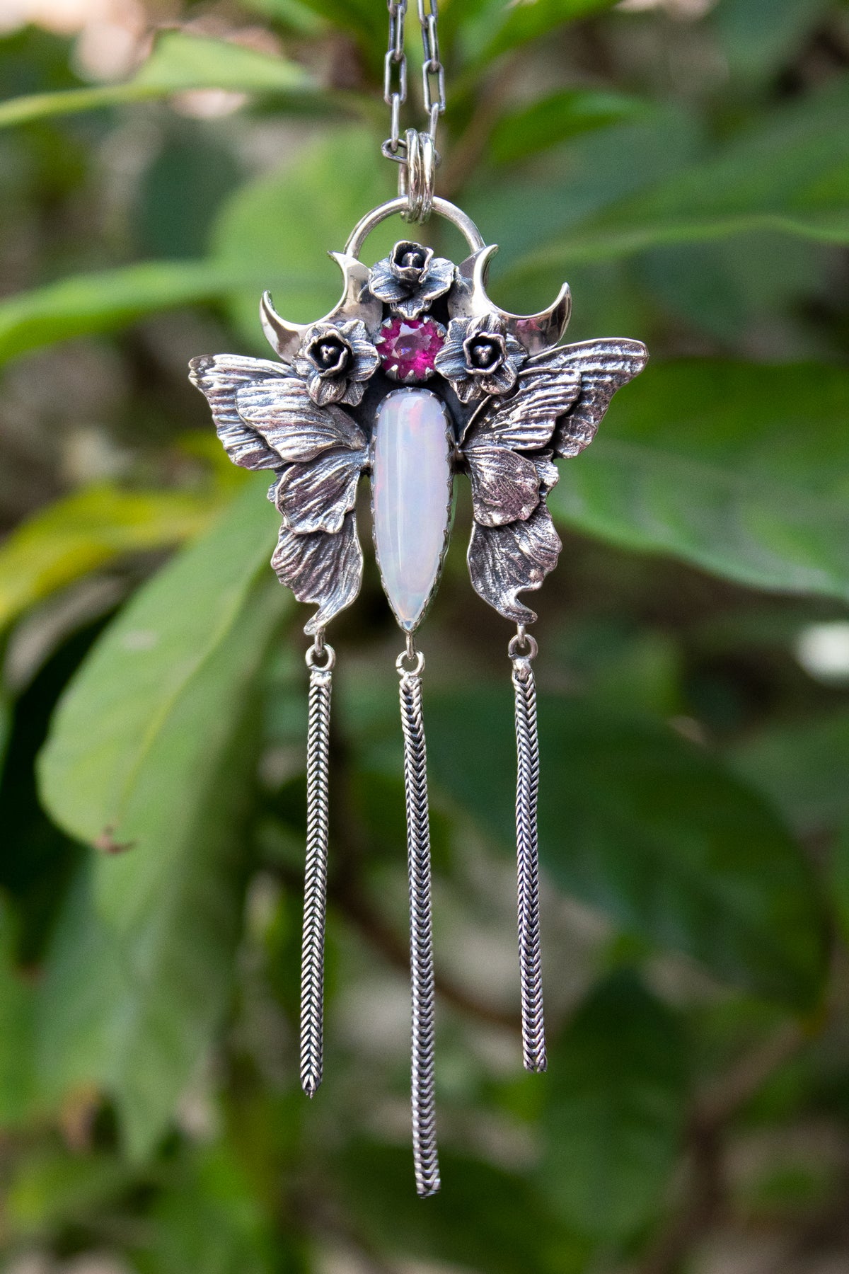 Ethereal Flutter: Opal & Pink Tourmaline Pendant, AP-7806