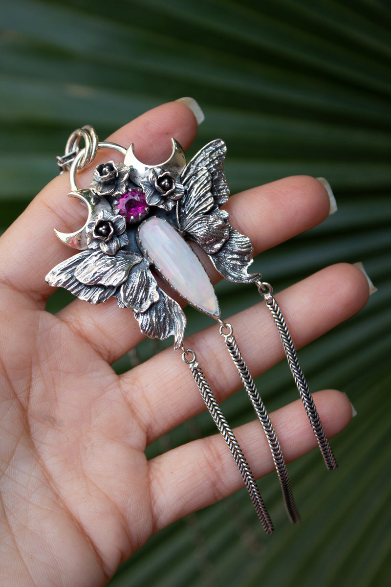 Ethereal Flutter: Opal & Pink Tourmaline Pendant, AP-7806