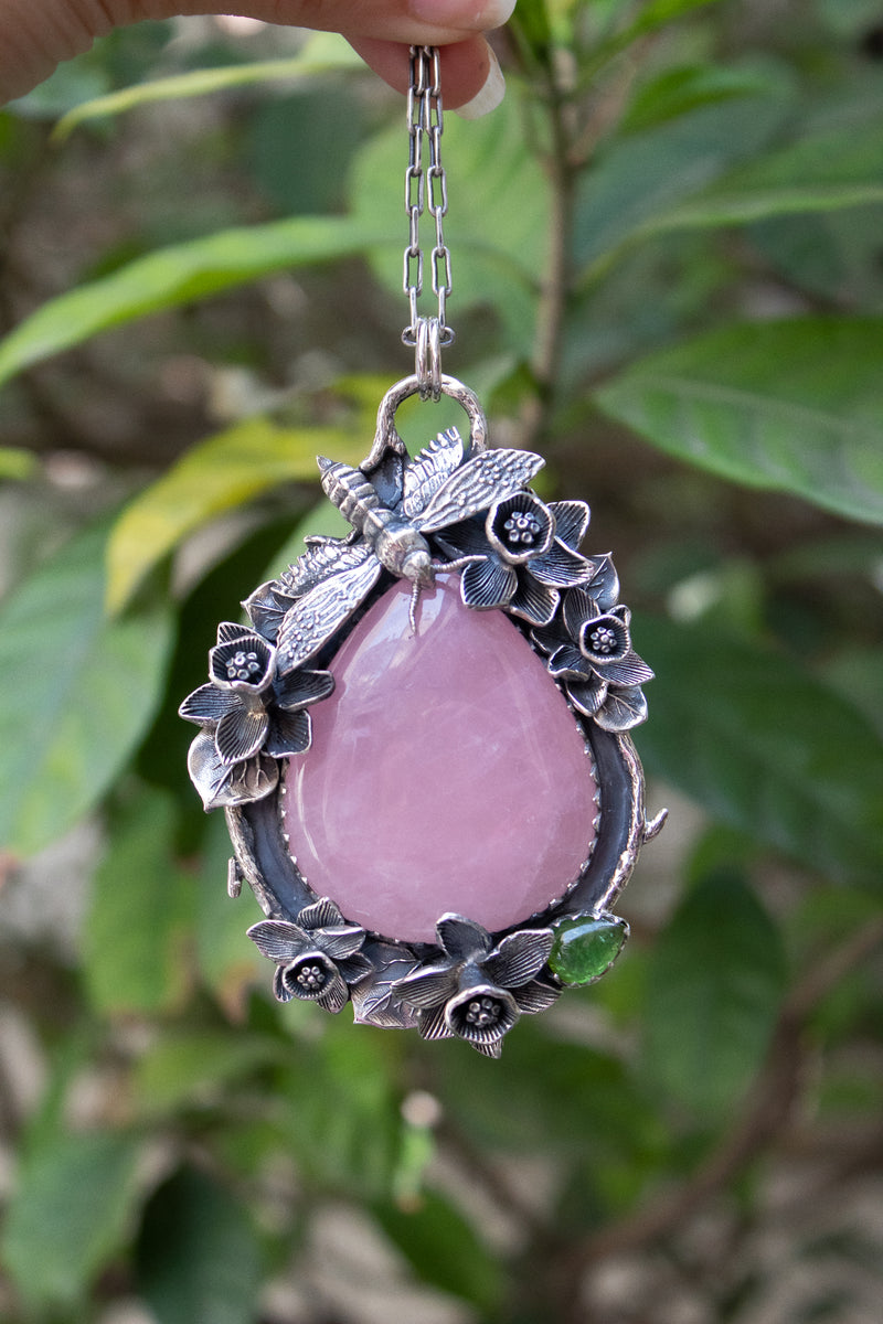 Garden of Quiet Bloom: Rose Quartz Pendant, AP- 7805
