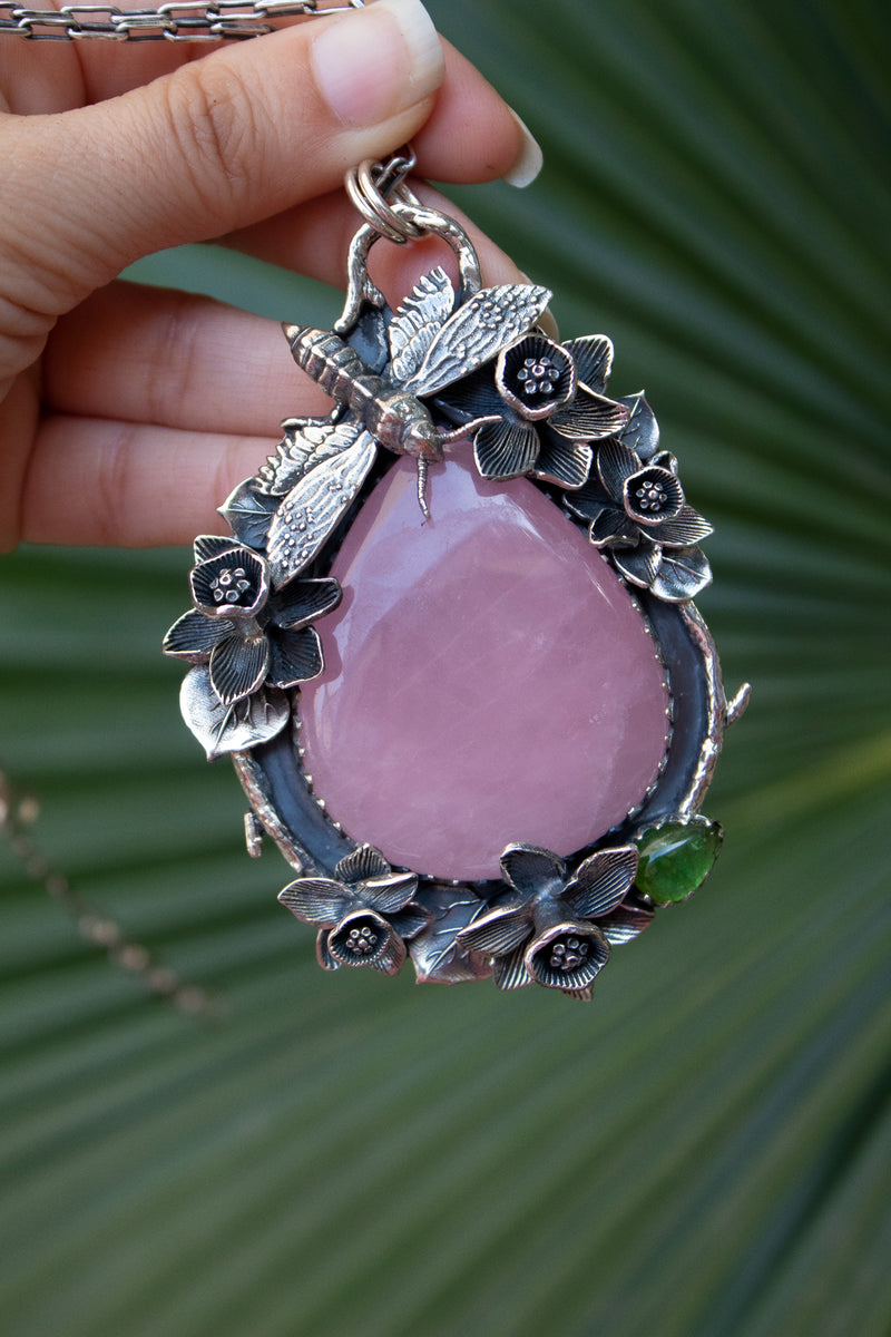 Garden of Quiet Bloom: Rose Quartz Pendant, AP- 7805