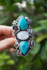 Desert Bloom Trinity: Turquoise & Moonstone Ring, AR-7810