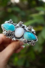 Desert Bloom Trinity: Turquoise & Moonstone Ring, AR-7810