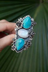 Desert Bloom Trinity: Turquoise & Moonstone Ring, AR-7810