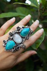Desert Bloom Trinity: Turquoise & Moonstone Ring, AR-7810